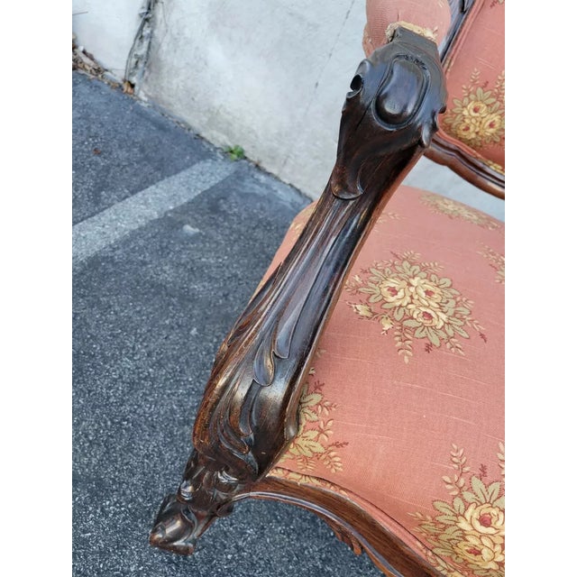 Wood 19th Century American Carved Rosewood Living Room Arm Chairs- a Pair For Sale - Image 7 of 11