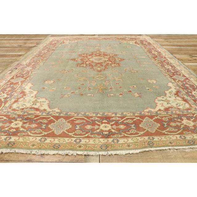 Robin's Egg Blue Antique Turkish Oushak Rug, 08'02 X 11'01 For Sale - Image 8 of 9