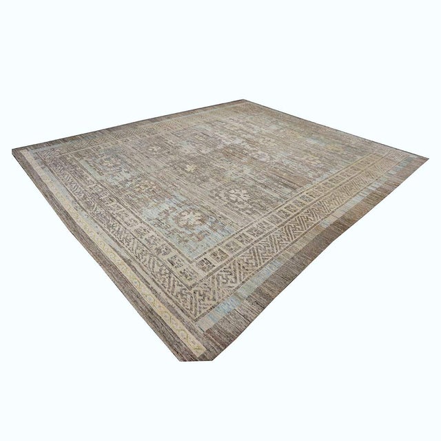 Early 21st Century 21st Century Turkish Oushak Wool 12x14 Charcoal & Light Blue Handmade Area Rug #1144086 For Sale - Image 5 of 11