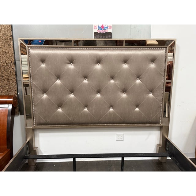 Eastern King Size Z Gallerie Ava Mirrored Tufted Bed For Sale - Image 11 of 12
