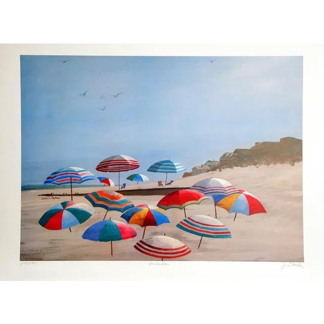 American "Umbrellas" Signed Beach Lithograph by Jean L. Barton For Sale - Image 3 of 3