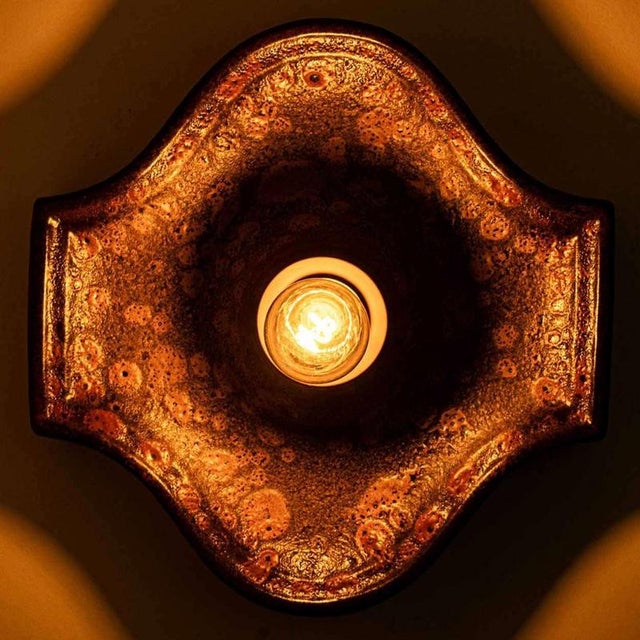 Oval Fat Lava Style Ceramic Wall Lights, 1970s, Set of 2 For Sale - Image 9 of 12