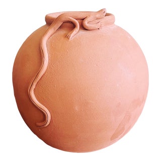 Vintage Portuguese Terracotta Pottery Vase For Sale
