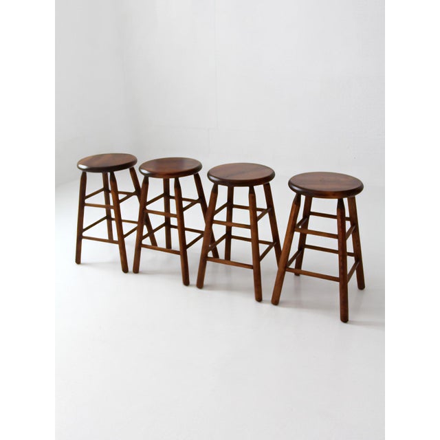 Vintage Wood Farmhouse Stools Set of 4 For Sale - Image 11 of 14