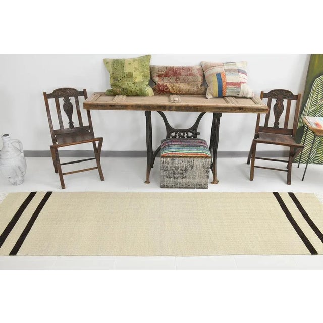 Beige Striped Hemp Runner Rug For Sale - Image 16 of 18