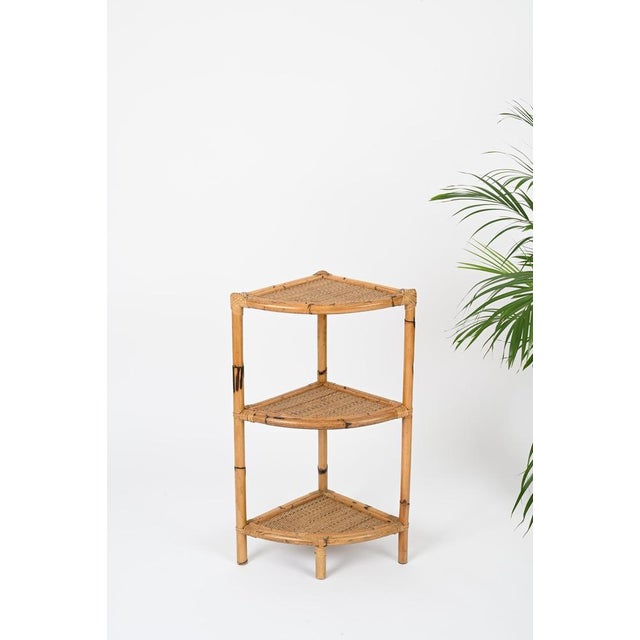 Italian Corner Shelf or Étagère in Bamboo, Rattan and Wicker by Franco Albini, 1970s For Sale - Image 6 of 16