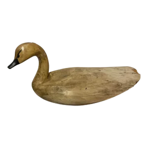 Late 20th Century Signed Hand Carved Wooden Duck