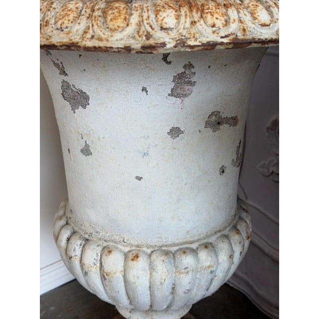 Cream Set of 4 19th Century French Cast Iron Garden Urns For Sale - Image 8 of 18