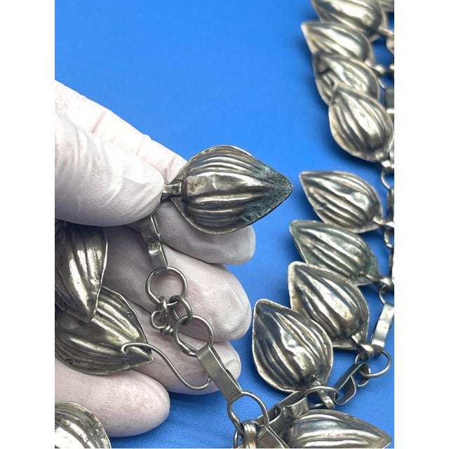 Antique Turkmen Yemeni Silver Leaf Double Chain Necklace For Sale - Image 11 of 12