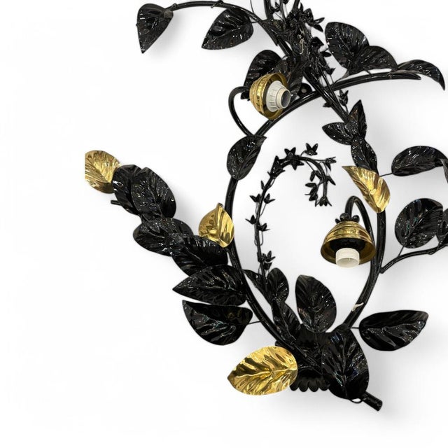 Large format wall light designed by Hans Kögl in Germany during the 70s, made in black lacquer, combined with golden brass...