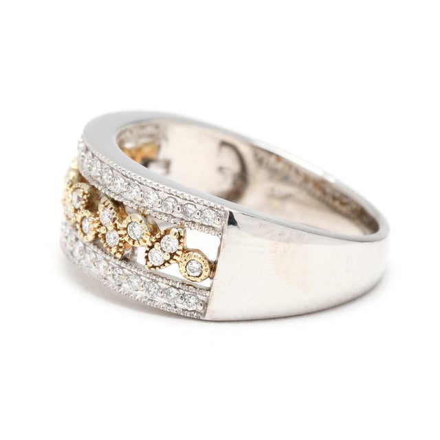 0.36ctw Diamond Cutout Band, 14k Yellow and White Gold, Ring Size 6.25 For Sale - Image 4 of 7
