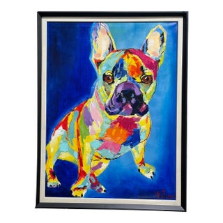 W Biaggi French Bulldog Painting. Large and Colorful. For Sale