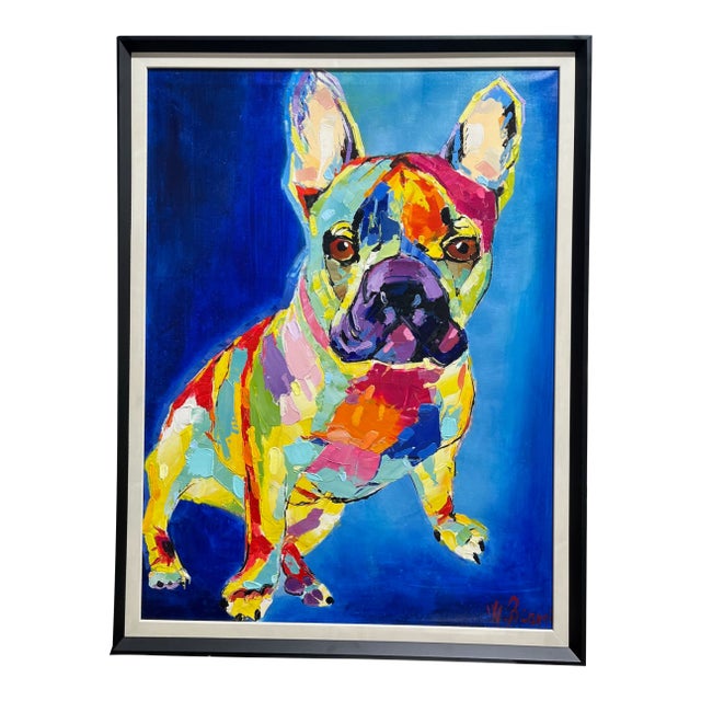 W Biaggi French Bulldog Painting. Large and Colorful. For Sale