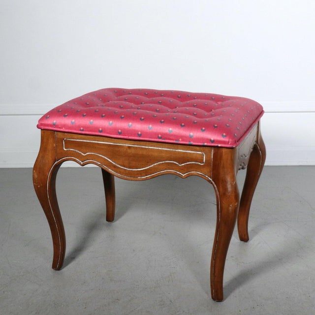 Textile French Louis XV Pink Tufted Ottoman For Sale - Image 7 of 7