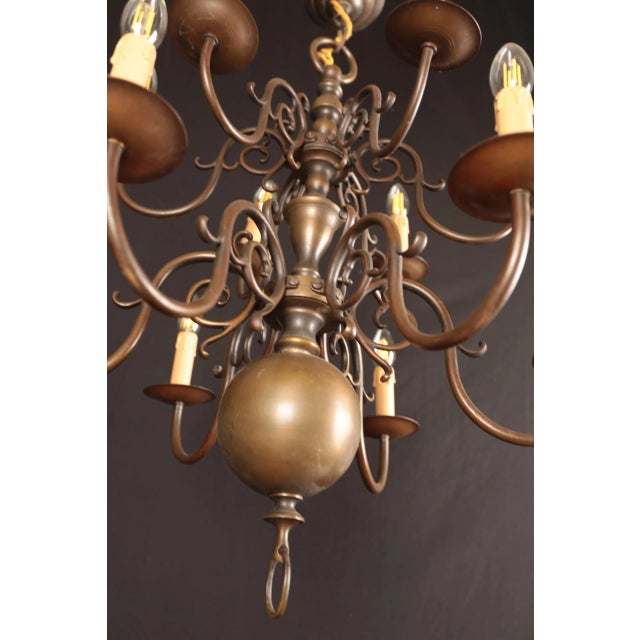 Antique Dutch Bronze Two-tiered Chandelier For Sale - Image 4 of 6