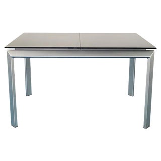 Extendable Aluminum and Black Tempered Glass Dining Table, 1990s For Sale