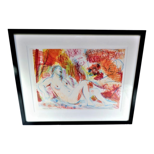 Contemporary Abstract Figurative Nude Signed Print Numbered 190/200 by Itamar Siani, Framed For Sale