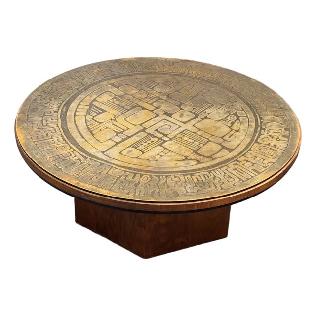 Circa 1970's G. Urso Brutalist Etched Metal Coffee Table, Signed For Sale