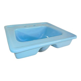 1965 Vintage Unused "Standard" Regency Blue Vitreous China Rectangle Drop-in Sink For Sale