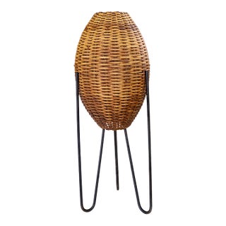 Paul Mayen Rattan Wicker Beehive Lamp on Hairpin Legs 1965 For Sale