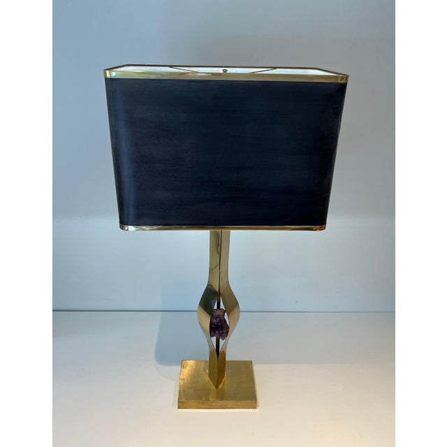 1970s 1970s Mid Century Modern Important sculptural brass lamp with an amethyst stone by Willy Daro For Sale - Image 5 of 12