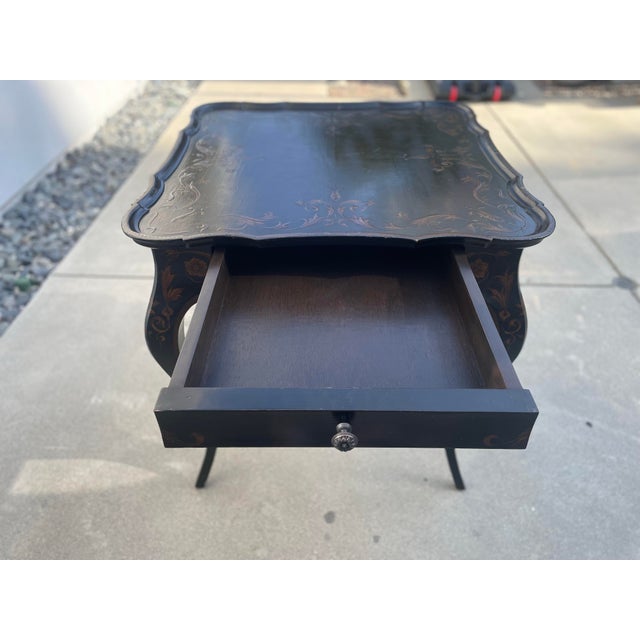 Rococo 1980s Attributed to Michael Taylor Black Pavillion Side Table For Sale - Image 3 of 17