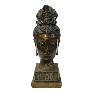 Vintage Bronze Patinated Bodhisattva Bust Buddha Metal Statue