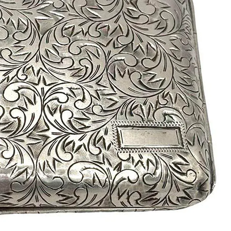 silver cigarette case engraved 1910s Hand Etched Edwardian Sterling Silver Cigarette Case Wallet
