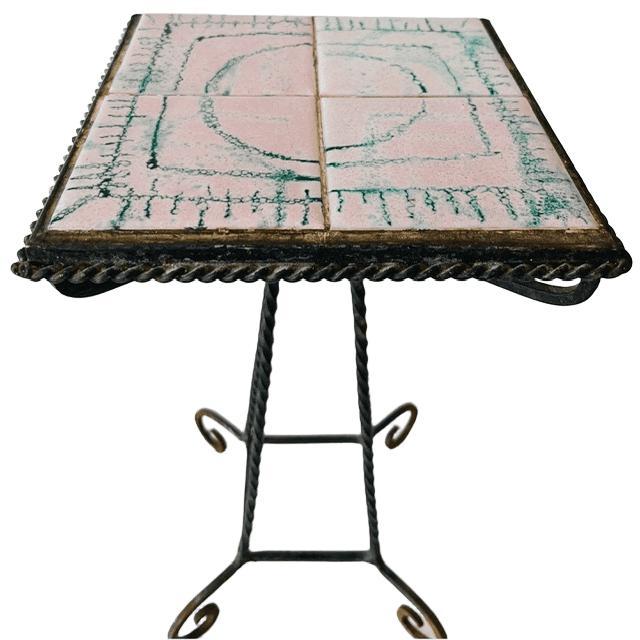 Mid-Century Plant Table in Pink Ceramic and Wrought Iron, 1960s For Sale - Image 5 of 9