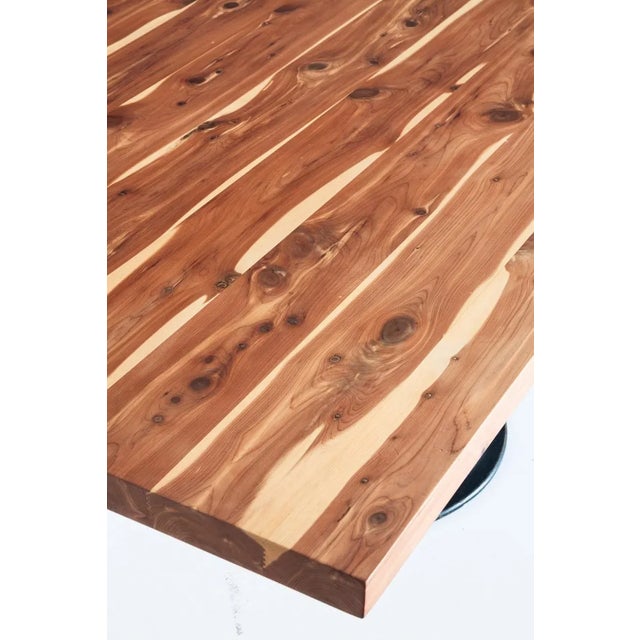 Solid Cypress Wood Table with Iron Base For Sale - Image 10 of 11