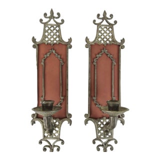 A Pair of English Antique Silver Finish Iron Wall Sconces For Sale