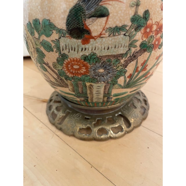 Green Vintage Chinese Porcelain Ginger Jar Handpainted Bird Floral Motif Table Lamp For Sale - Image 8 of 12