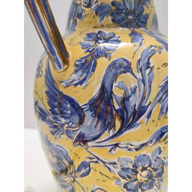 Vintage Handmade Yellow and Blue Glazed Ceramic Amphora Vase by Zulimo Aretini, Italy, 1950s For Sale - Image 10 of 15