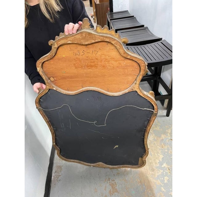 Wood Antique French Victorian Style Gold Leaf Wall Mirror, Hand Painted and Hand Carved For Sale - Image 7 of 7