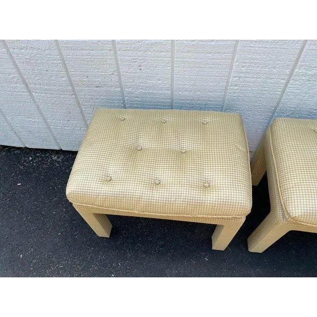 Wood Pair of Billy Baldwin Style Silk Pillow Top Ottomans or Stools For Sale - Image 7 of 13