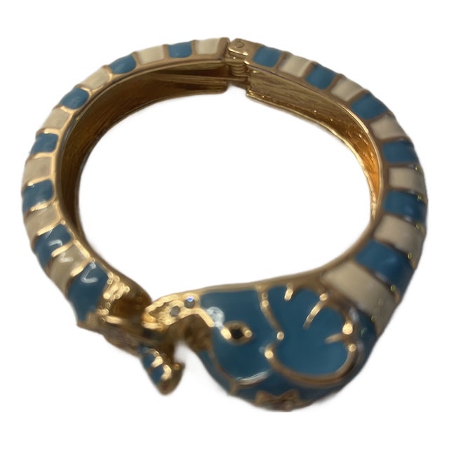 Enamel Elephant Head Braclet -Turq/White For Sale