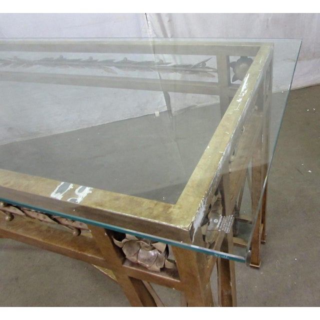 Vintage 78 In. Glass Top Wrought Iron Counter Height Table For Sale - Image 4 of 11