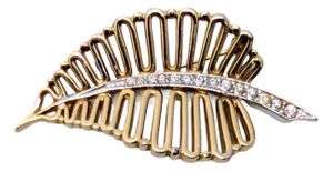 Vintage Signed Boucher Goldtone & Clear Rhinestone Leaf Brooch