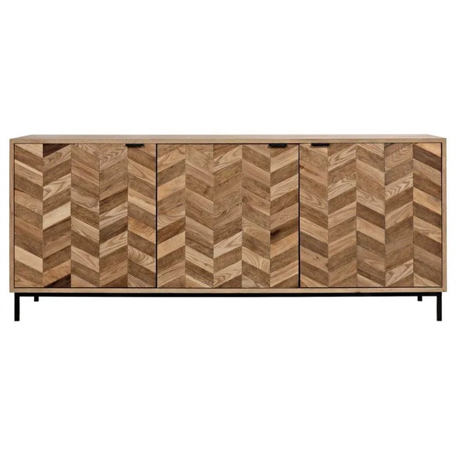 A herringbone design is created with contrasting strips of walnut, in washed and dark finishes. The polished pattern...