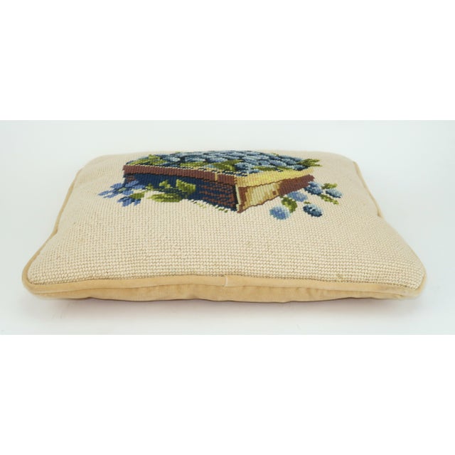 Mid-Century Modern Vintage Blueberry Basket Needlepoint Pillow For Sale - Image 3 of 12