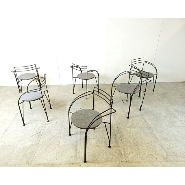 Metal Vintage Italian Dining Chairs with Armrests, 1980s, Set of 6 For Sale - Image 7 of 10