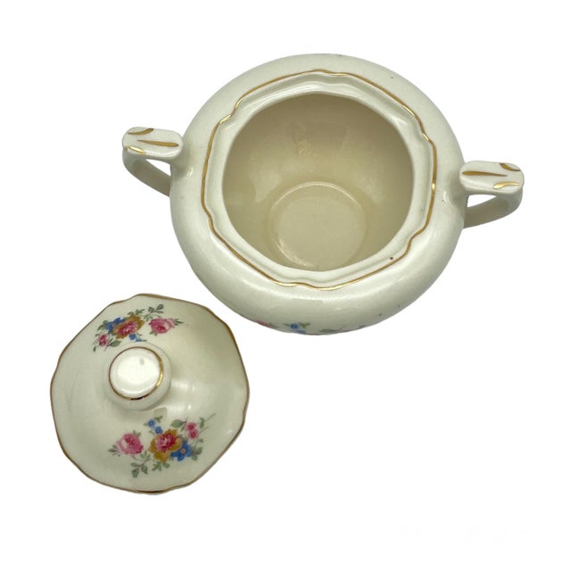 Vintage Victorian Styled Sugar Bowl With Lid With 24k Gold Details For Sale - Image 4 of 5