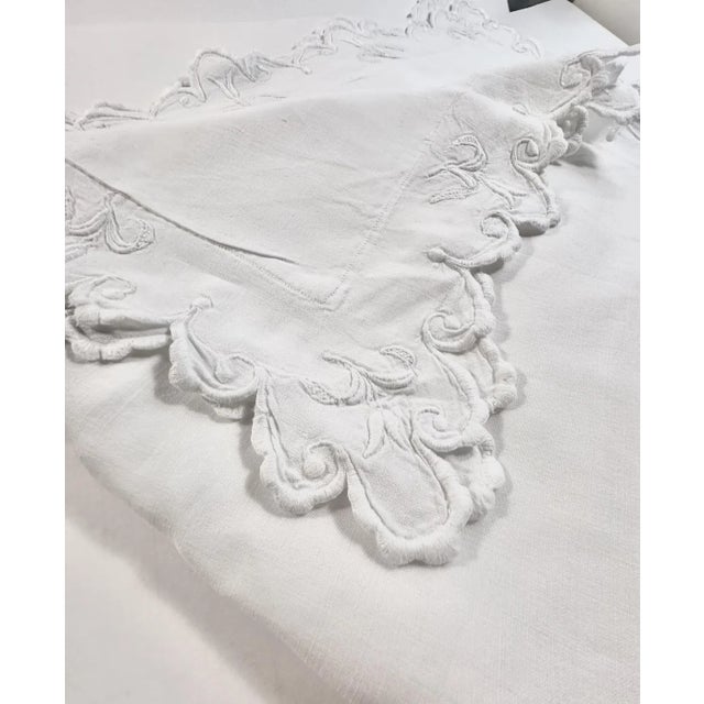 Fine French Antique Linen Pillowcase, Hand Embroidered MG Monogram & Scalloped Edge, France circa 1900 For Sale - Image 9 of 9