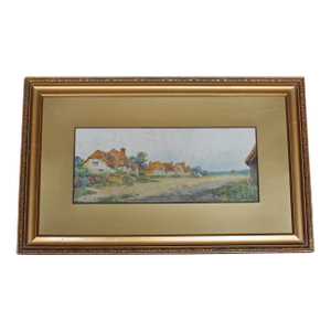 Early 20th Century English Village Watercolor Scene by S. Hart