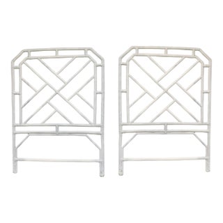 Vintage Chinese Chippendale Style Twin Headboards Set of Two - White For Sale