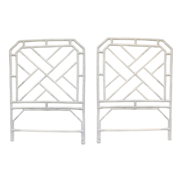 Vintage Chinese Chippendale Style Twin Headboards Set of Two - White For Sale