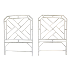 Vintage Chinese Chippendale Style Twin Headboards Set of Two - White