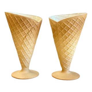 Vintage Italian Ceramic Waffle Cone Sundae Cups - a Pair For Sale