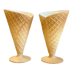 Vintage Italian Ceramic Waffle Cone Sundae Cups - a Pair