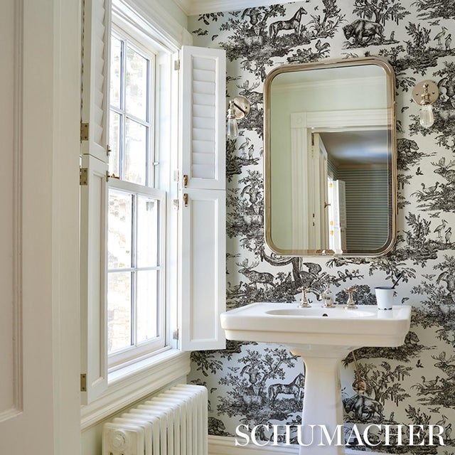 Paper Schumacher Western Toile Wallpaper In Carbon For Sale - Image 7 of 7